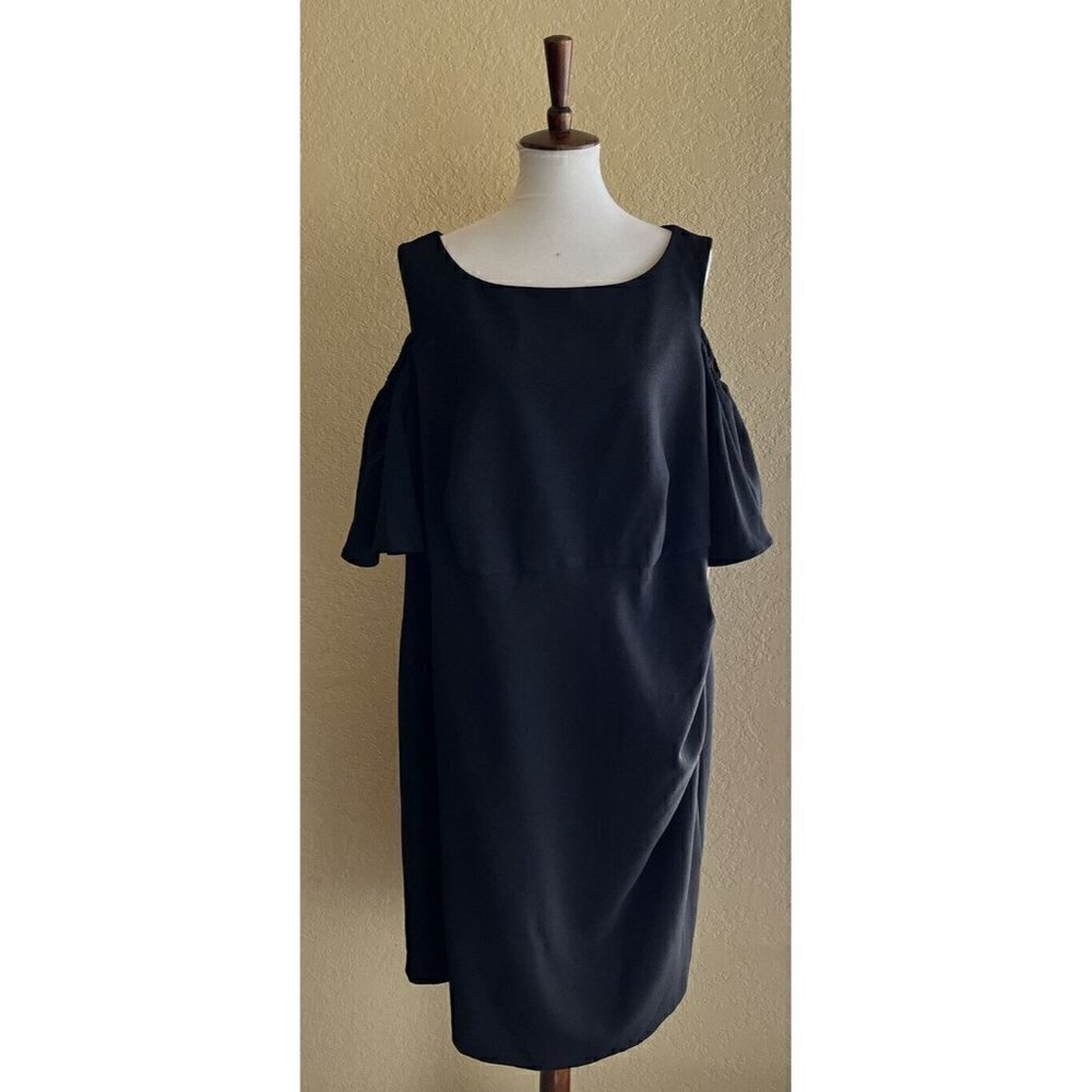 Eliza J Womens Plus Black Cold Shoulder Ruffle Sheath Dress Size 22W - Picture 2 of 11